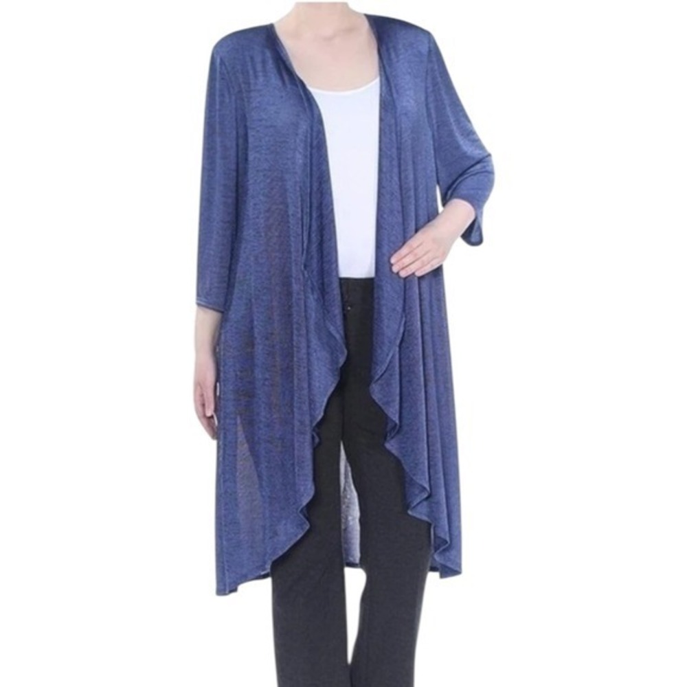 R&M Richards Long Waterfall Cardigan Womens Size 18 W Navy Open Front Plus Size
